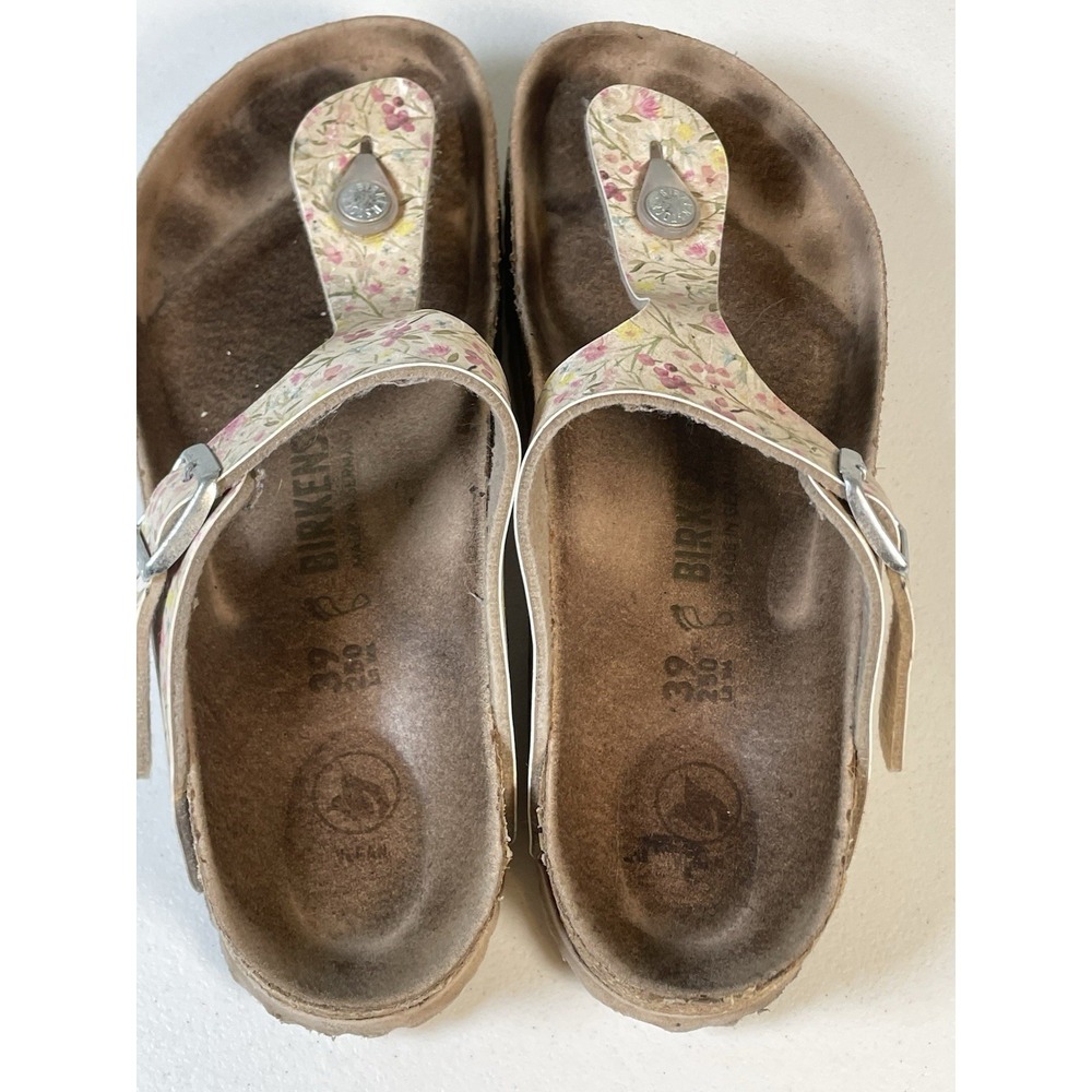 Birkenstock Gizeh Floral Thong Sandals Women's 39 8.5 Shoes Buckle Retro Pink - Picture 3 of 10
